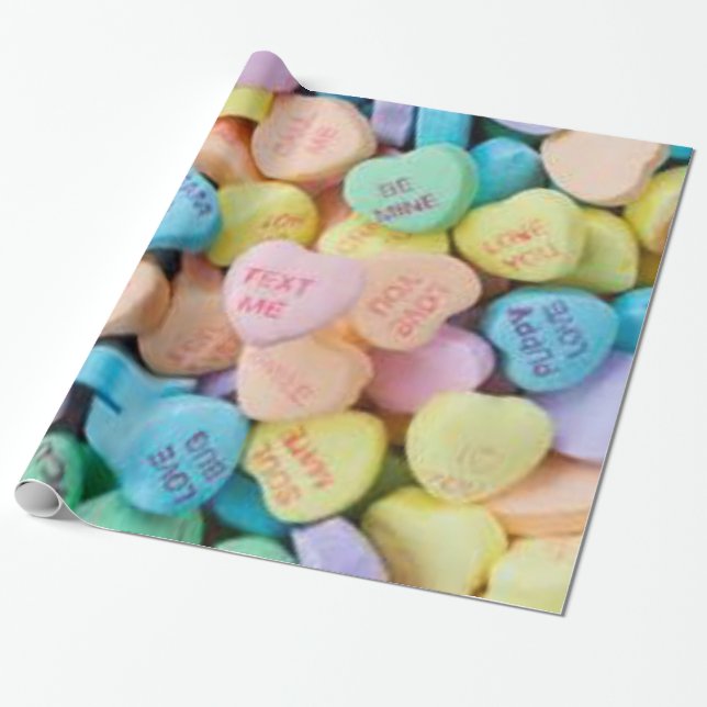 Valentine's candy conversation hearts wrapping paper (Unrolled)