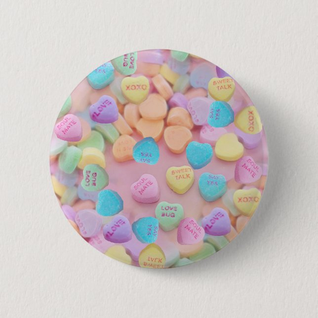 valentines candy hearts 6 cm round badge (Front)