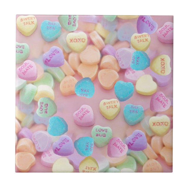 valentines candy hearts ceramic tile (Front)