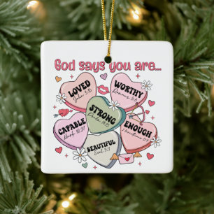 Valentine's Candy Hearts Christian Ceramic Ornament