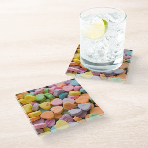 VALENTINE'S CANDY HEARTS GLASS COASTER