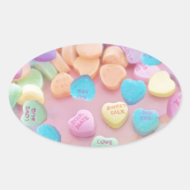 valentines candy hearts oval sticker (Front)