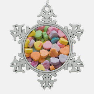 VALENTINE'S CANDY HEARTS SNOWFLAKE PEWTER CHRISTMAS ORNAMENT