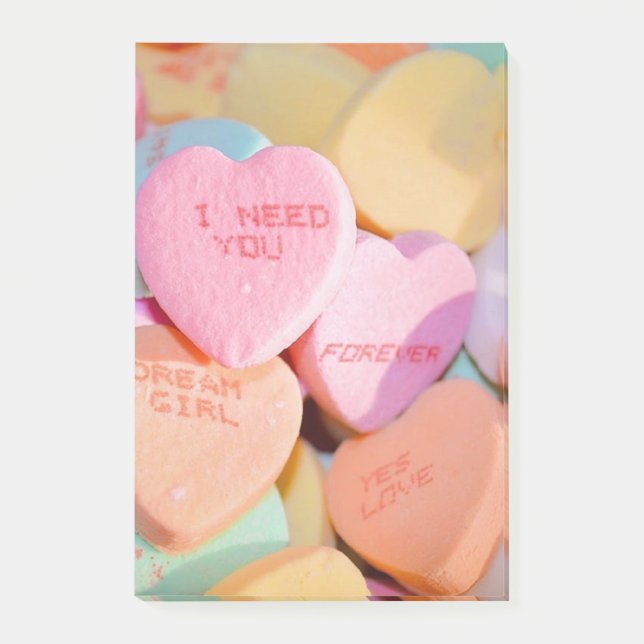VALENTINE'S CANDY HEARTS WITH ROMANTIC SAYINGS. POST-IT NOTES (Front)