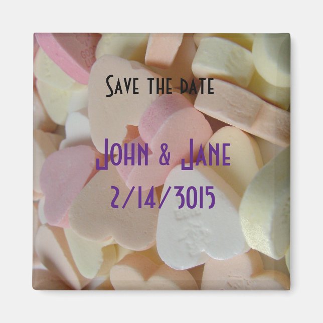 valentine's candy wedding save the date magnets (Front)