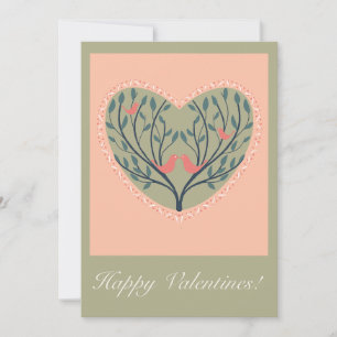 Valentines card with birds and tree design