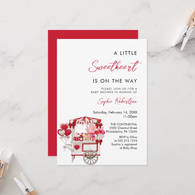 Valentine's Cart Full of Treats Baby Shower Invitation (Front/Back In Situ)