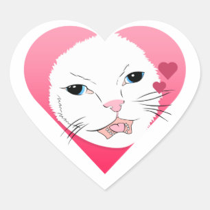 Valentine's Cat Heart Illustration Sticker