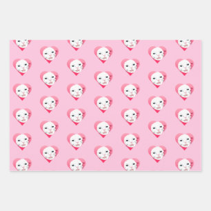 Valentine's Cat Heart Illustration Wrapping Paper Sheet