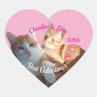 Valentine's Cat Paws Text Heart Sticker