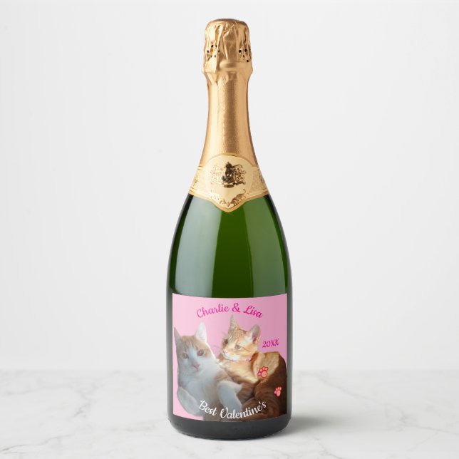 Valentine's Cat Paws Text Sparkling Wine Label (Front)