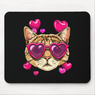 Valentines Cat Shirt Kitten Wearing Sungl Heart Ca Mouse Pad