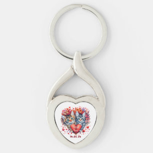 Valentines cats with heart key ring