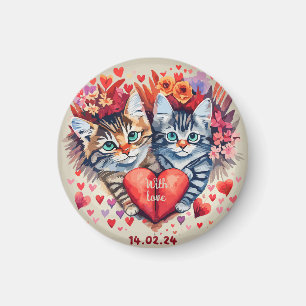 Valentines cats with heart magnet