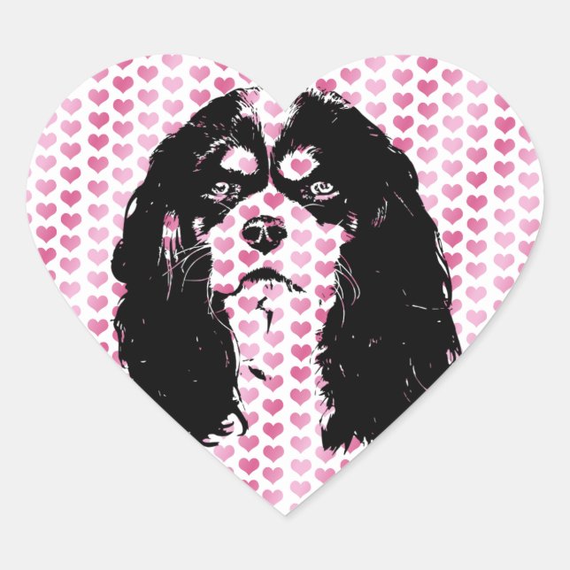 Valentines - Cavalier Silhouette Heart Sticker (Front)