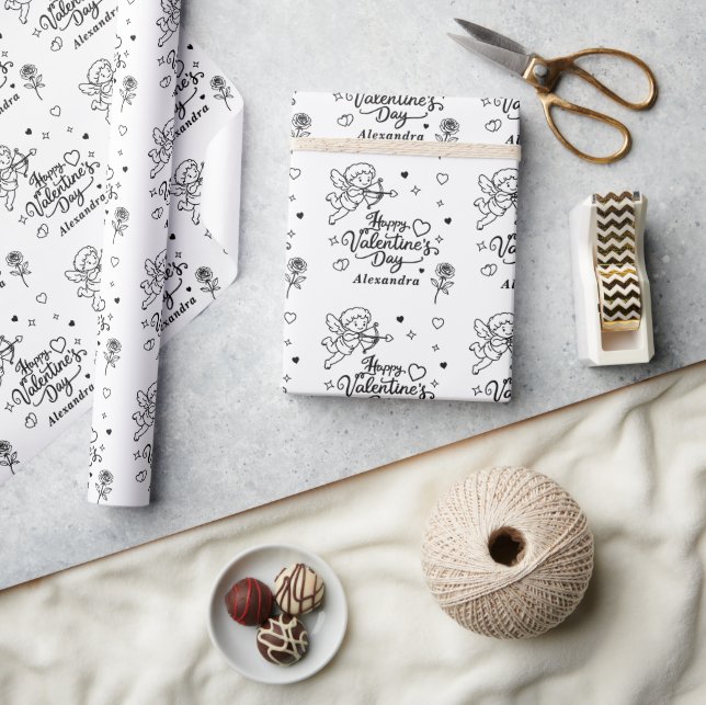Valentines  Cherub & Romantic Doodle Personalised Wrapping Paper (Crafts)