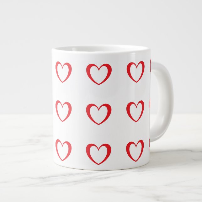 Valentine's Coffee Mug With Red Hearts Pattern  (Front Right)