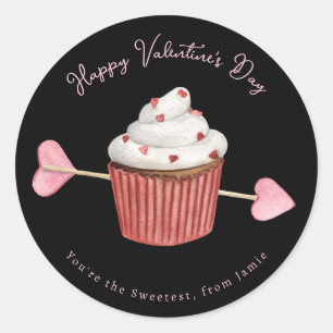 Valentine's Cupcake Heart & Arrow Classic Round Sticker