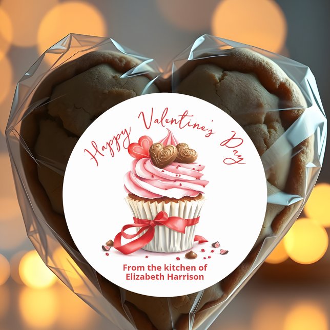 Valentine's Cupcake with Chocolate Candy Hearts Classic Round Sticker (Creator Uploaded)