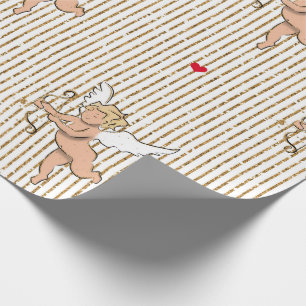 Valentine's cupid angel in white and gold wrapping paper