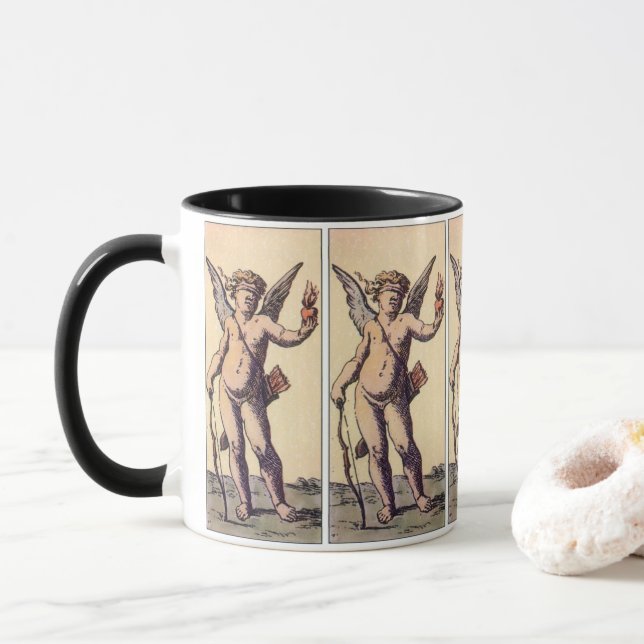 Valentines Cupid Blindfolded, Vintage Tarot Card Mug (With Donut)
