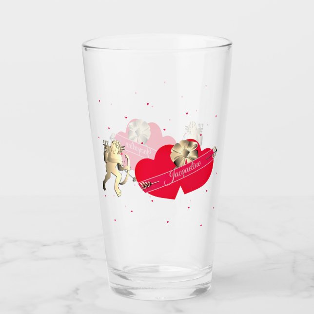 Valentine's Cupid & Hearts  Glass (Front)