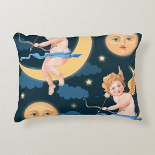Valentine's cupid, moon: seamless pattern decorative cushion