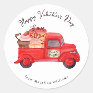 Valentine's Cupid's Delivery Red Truck Classic Round Sticker