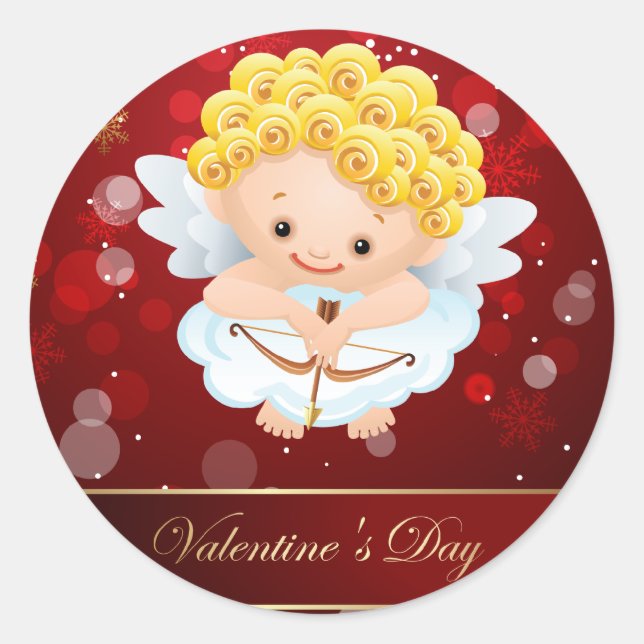 Valentines Cute Cupid Classic Round Sticker (Front)
