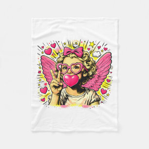 Valentines Cute Cupid Heart Angel Love Holiday Com Fleece Blanket