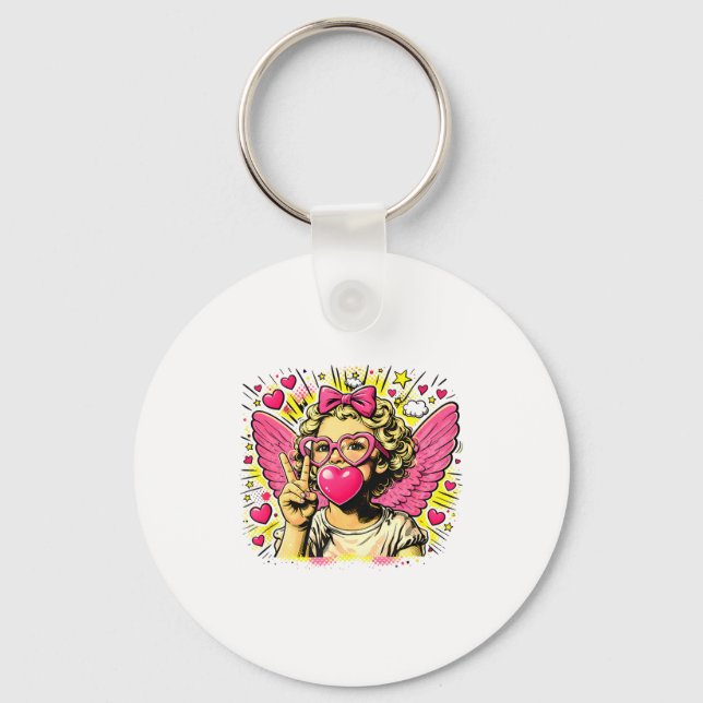 Valentines Cute Cupid Heart Angel Love Holiday Com Key Ring (Front)