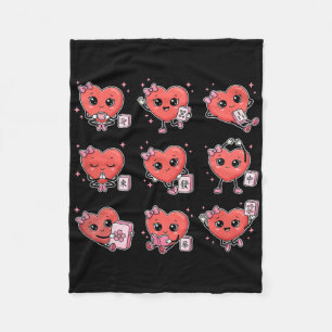 Valentines Cute Heart Mahjong Playing Chinese Tile Fleece Blanket