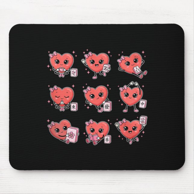 Valentines Cute Heart Mahjong Playing Chinese Tile Mouse Pad (Front)
