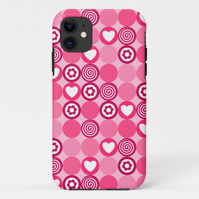 Valentines Cute Pink Heart and Flower Dots Pattern Case-Mate iPhone Case (Back)