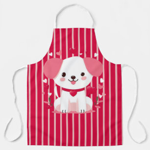 Valentines cute striped puppy dog apron