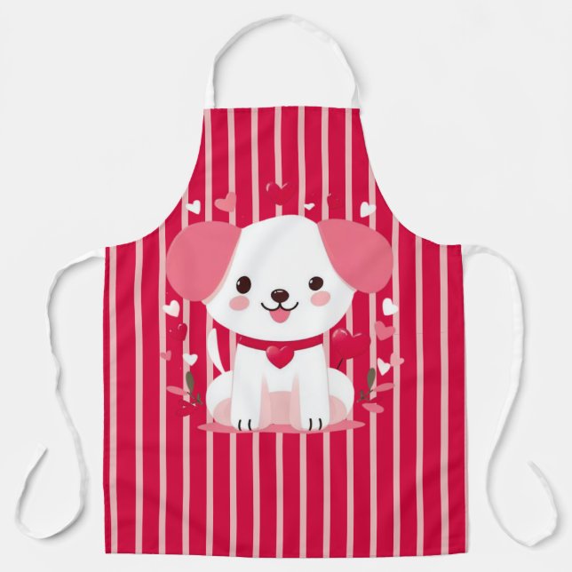 Valentines cute striped puppy dog apron (Front)