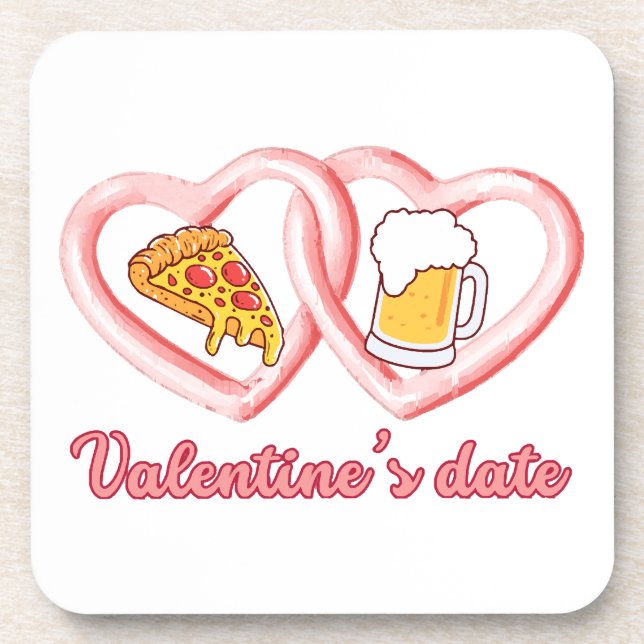 Valentine's Date Pizza Beer Coaster (Front)