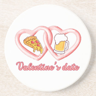 Valentine's Date Pizza Beer Coaster