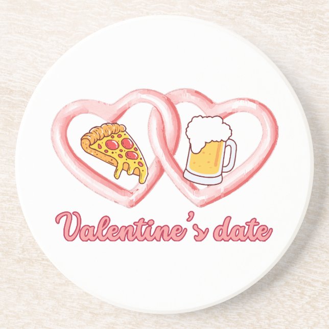Valentine's Date Pizza Beer Coaster (Front)