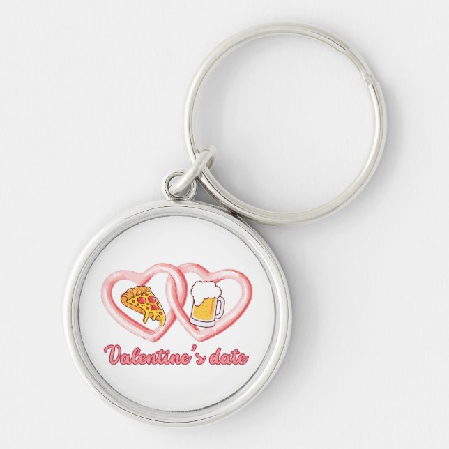 Valentine's Date Pizza Beer Key Ring (Front)