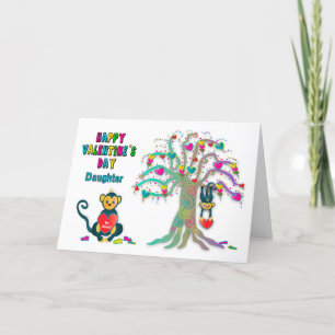 Valentine's Daughter Kids Monkey Heart Tree Fun Ca Card