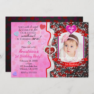 Valentine's Day 1st Birthday Photo Invitations