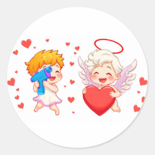 Valentine's Day 2025: Cute and Playful Angels 👼❤️ Classic Round Sticker