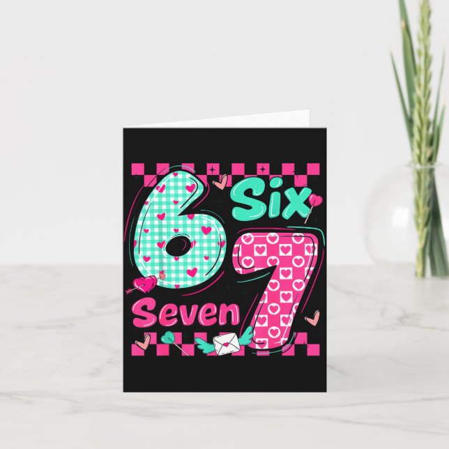 Valentine's Day 6 7 Six Seven Preppy Hearts Couple Card (Front)