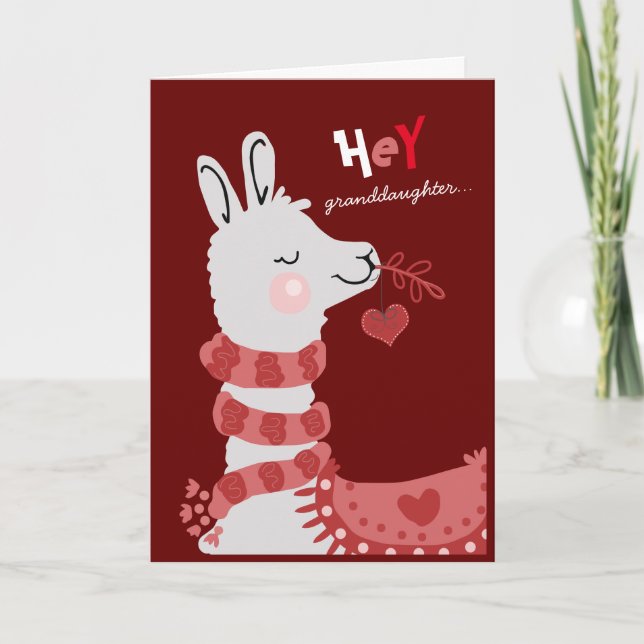 Valentine's Day A Whole Llama Love granddaughter Holiday Card (Front)