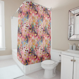 Valentine's Day Abstract Gold Color Hearts Shower Curtain