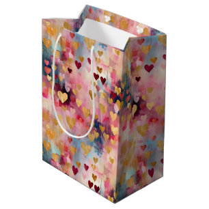 Valentine's Day Abstract Gold Colour Hearts Medium Gift Bag