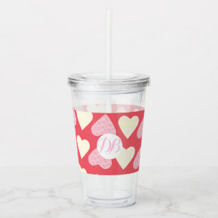 Valentines Day Adorable Hearts Monogram Acrylic Tumbler