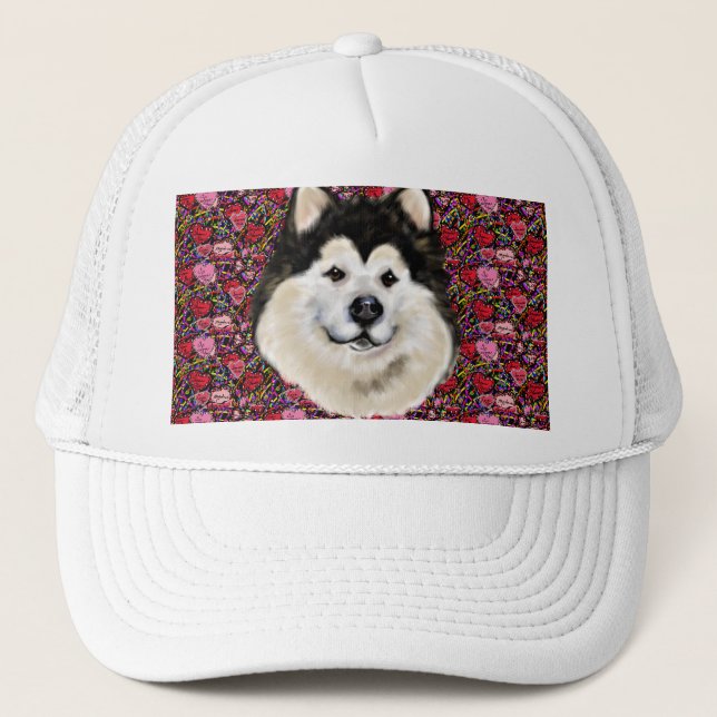 Valentines Day ALASKAN MALAMUTE Trucker Hat (Front)