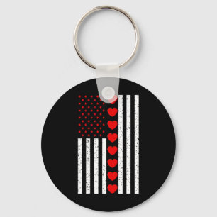 Valentines Day American Flag Hearts Boys Girls Kid Key Ring